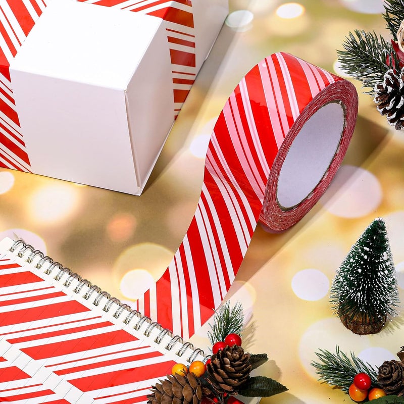 Whaline 109 Yard Christmas Candy Packing Tape Xmas Red and White Striped Pattern Tape Waterproof Shipping Tape for Small Business DIY Crafts Carton Decor - Image 3